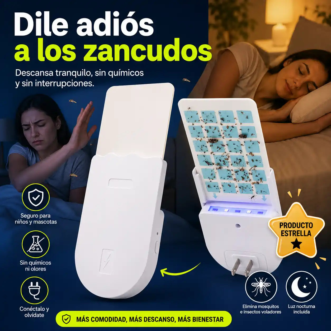 MosqFree™ | Enchufe Mata Moscos | Descansa más tranquilo sin químicos