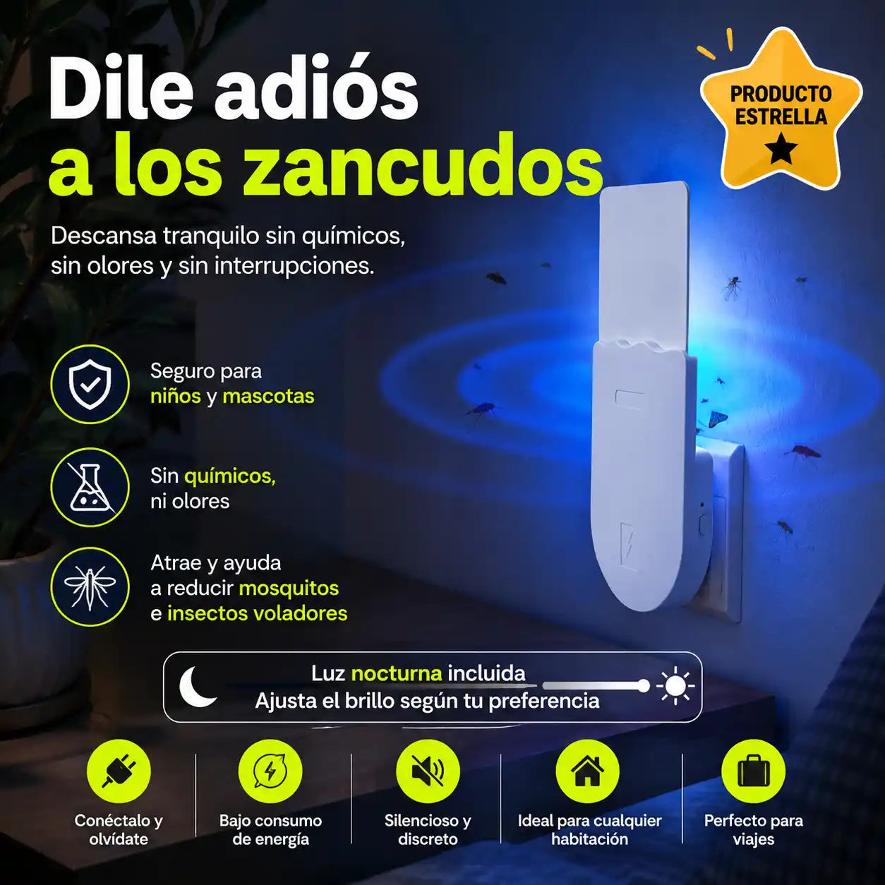 MosqFree™ | Enchufe Mata Moscos | Descansa más tranquilo sin químicos