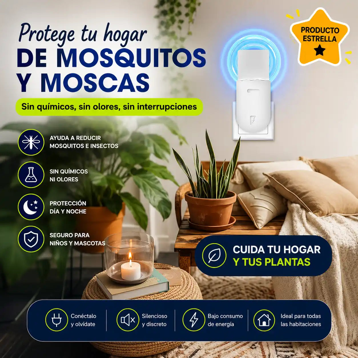 MosqFree™ | Enchufe Mata Moscos | Descansa más tranquilo sin químicos
