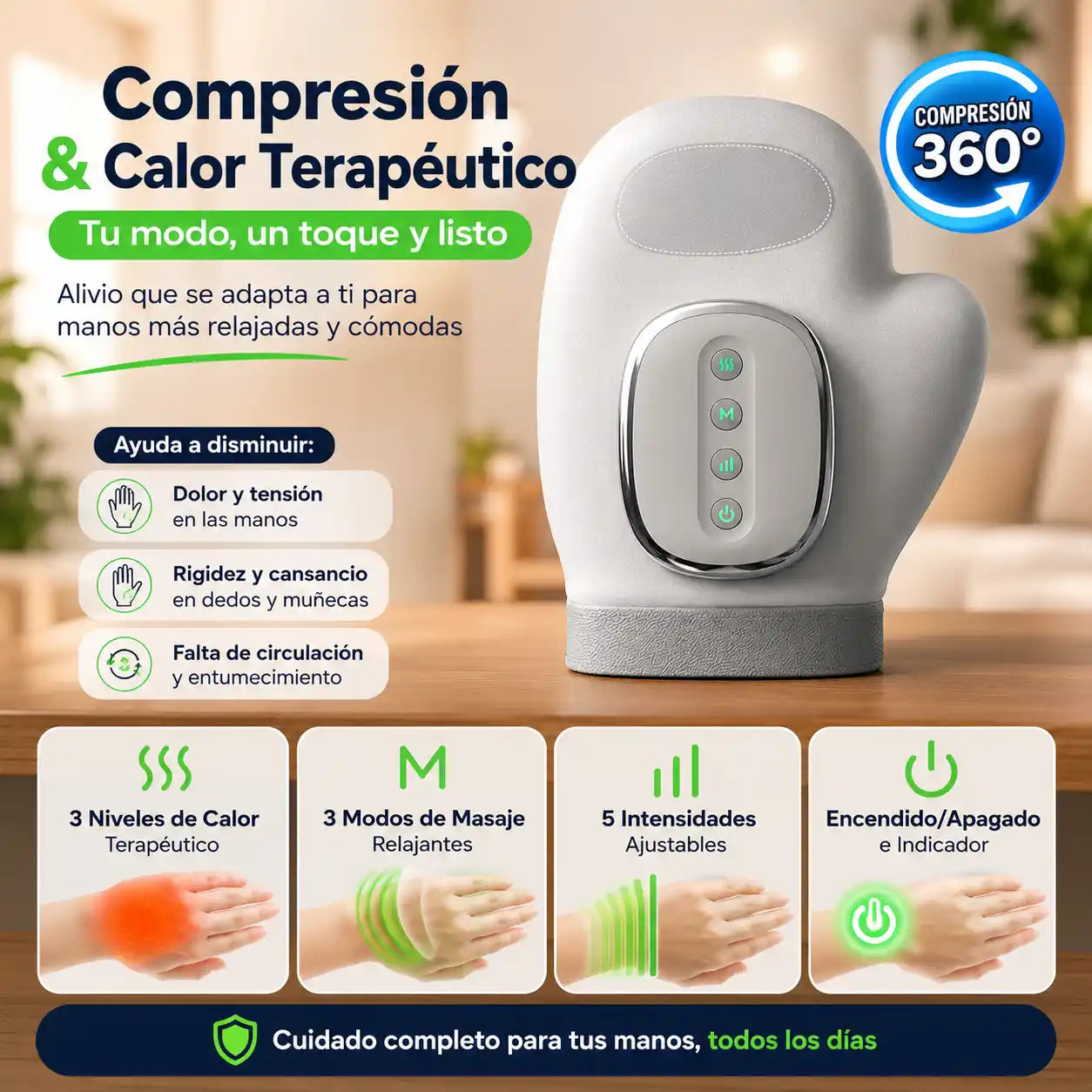 HandRelief™ | Guante de Masaje Térmico para Manos con Compresión 360°