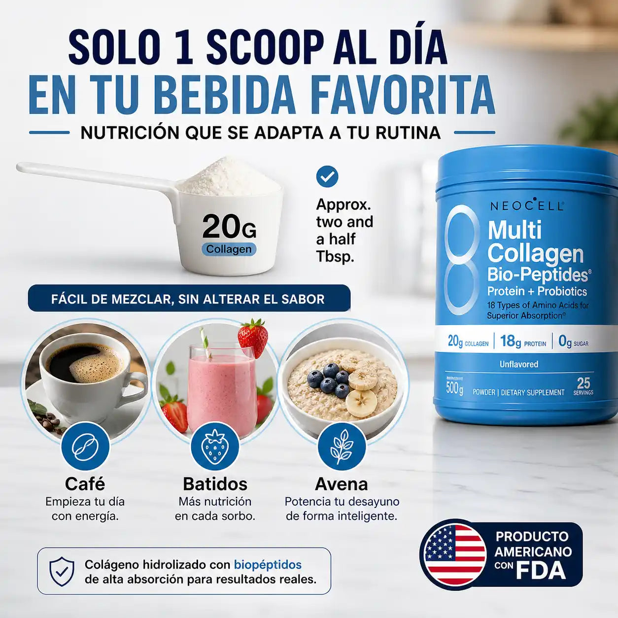 NEOCELL® | Colágeno Hidrolizado 500g para Piel Firme y Cuerpo Fuerte desde Adentro