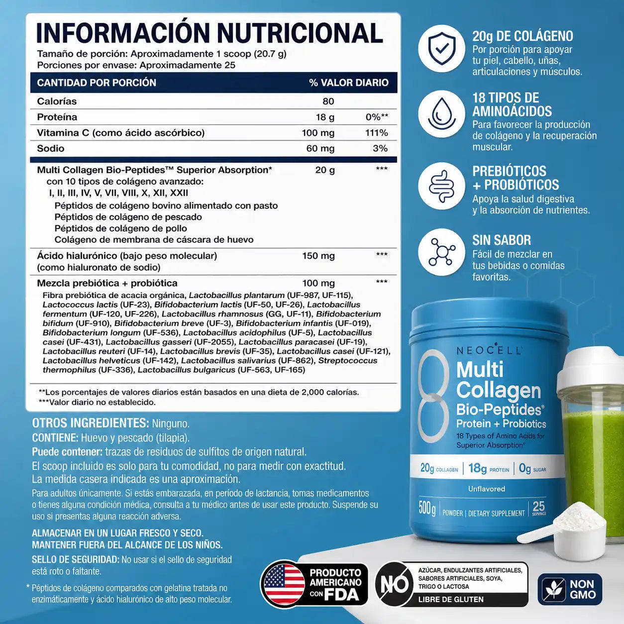 NEOCELL® | Colágeno Hidrolizado 500g para Piel Firme y Cuerpo Fuerte desde Adentro