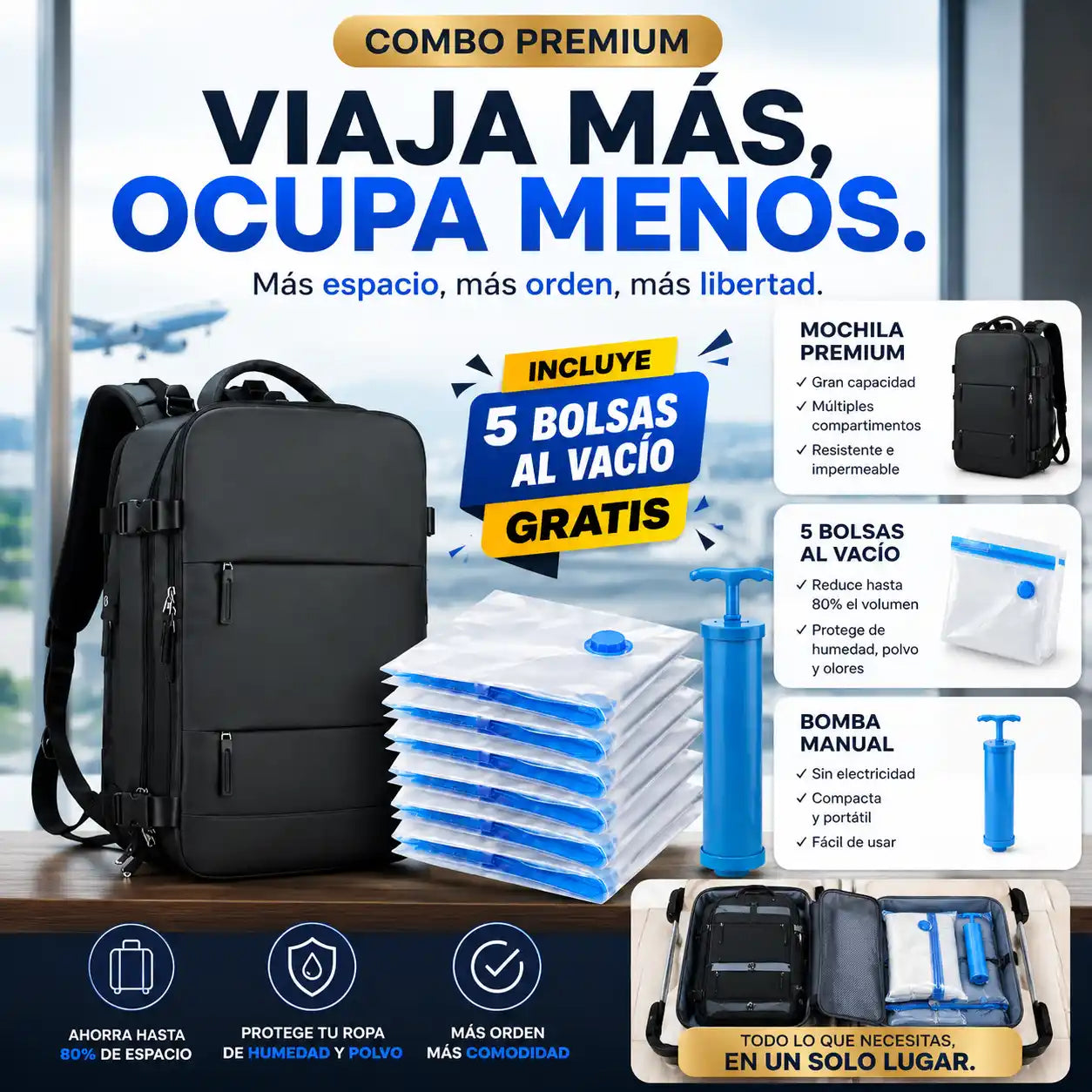 TravelPack™ | Maleta de Viaje Premium + 5 Bolsas al Vacío y Bomba Manual