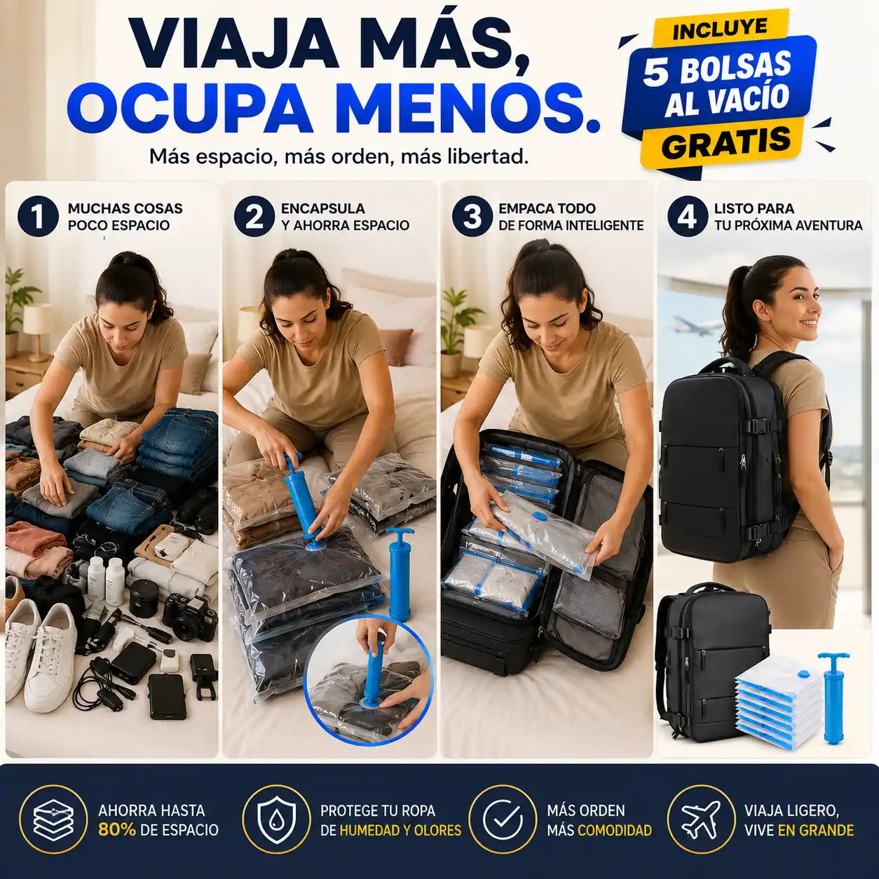 TravelPack™ | Maleta de Viaje Premium + 5 Bolsas al Vacío y Bomba Manual