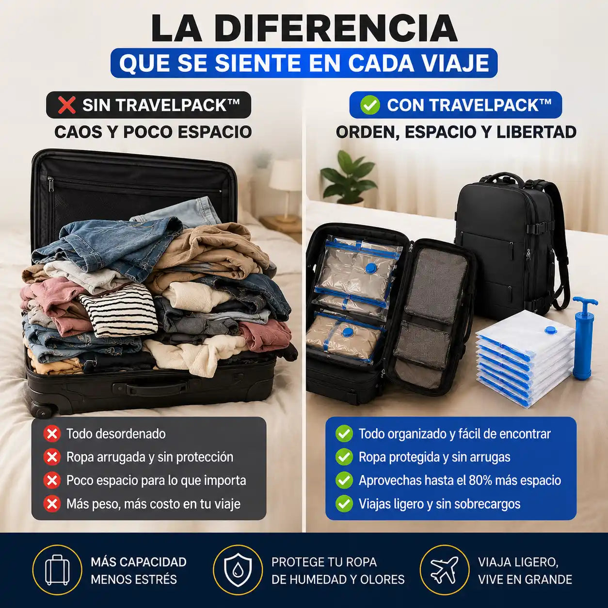 TravelPack™ | Maleta de Viaje Premium + 5 Bolsas al Vacío y Bomba Manual
