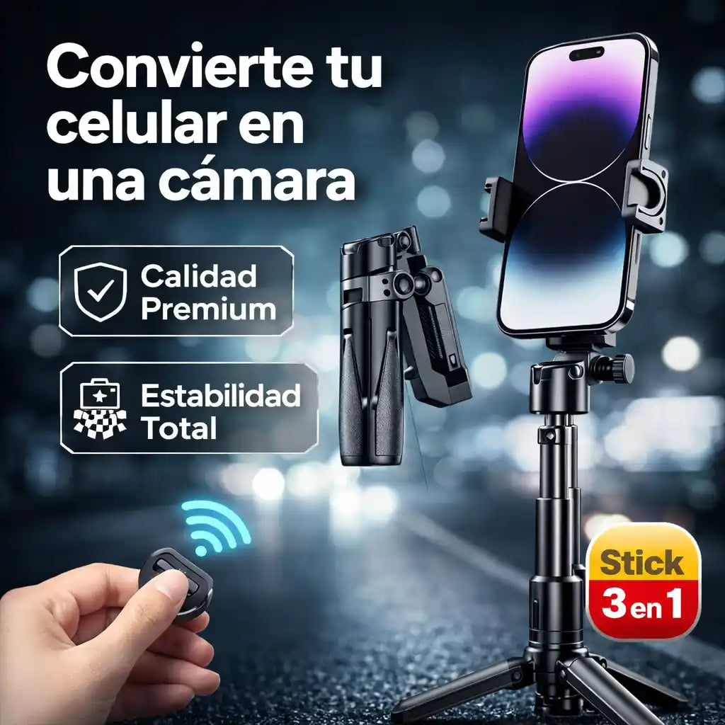 ProGrip® — Soporte Cámara + Selfie Stick 3 en 1 | Convierte tu celular en una cámara con estabilidad y control