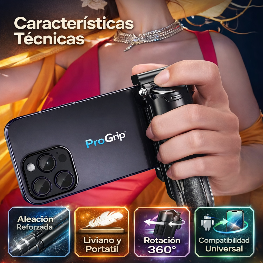 ProGrip® — Soporte Cámara + Selfie Stick 3 en 1 | Convierte tu celular en una cámara con estabilidad y control