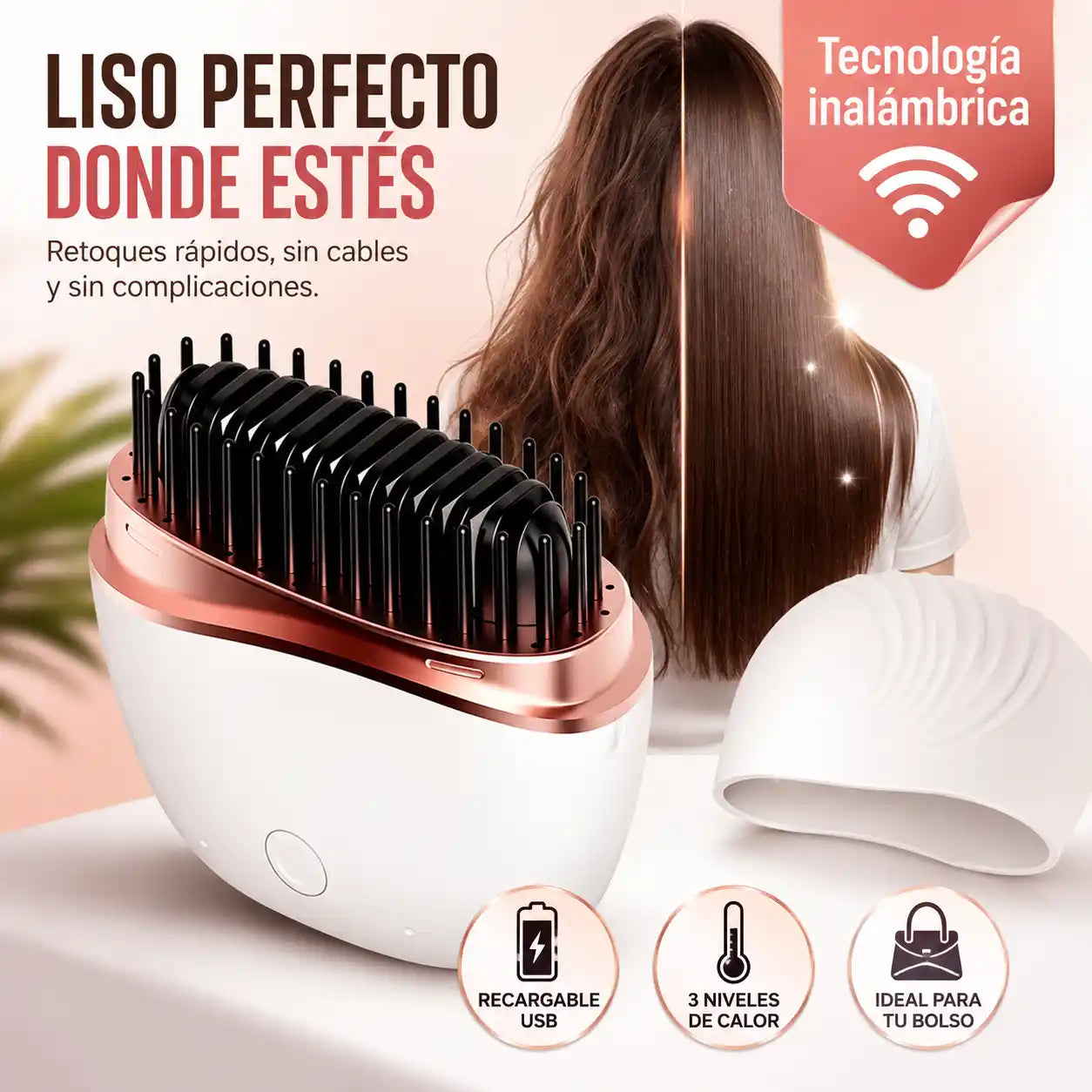 GlowBrush® Mini Cepillo Alisador Portátil | Cabello liso y arreglado donde quieras