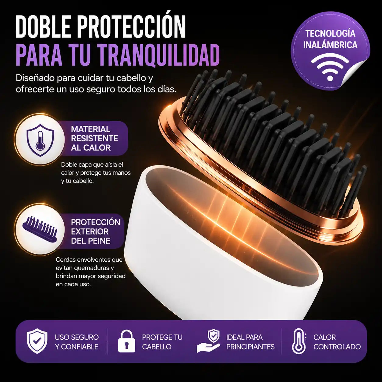 GlowBrush® Mini Cepillo Alisador Portátil | Cabello liso y arreglado donde quieras