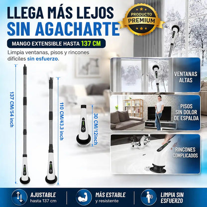 CleanSpin Pro™ Cepillo Multiusos 9 en 1 – Limpia sin esfuerzo y sin agacharte