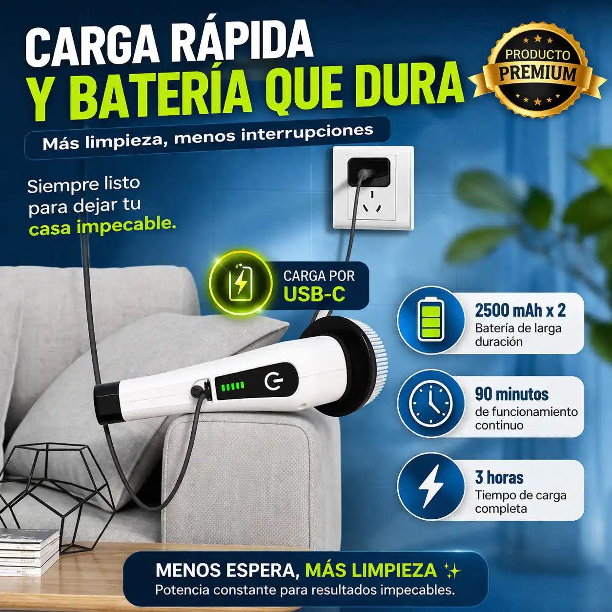 CleanSpin Pro™ Cepillo Multiusos 9 en 1 – Limpia sin esfuerzo y sin agacharte