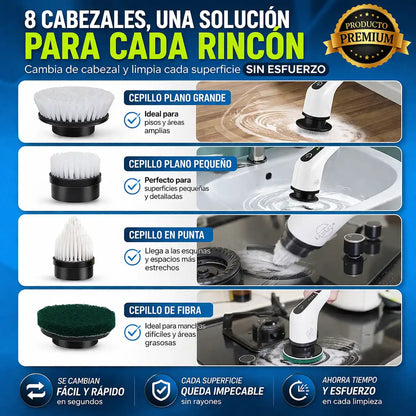 CleanSpin Pro™ Cepillo Multiusos 9 en 1 – Limpia sin esfuerzo y sin agacharte