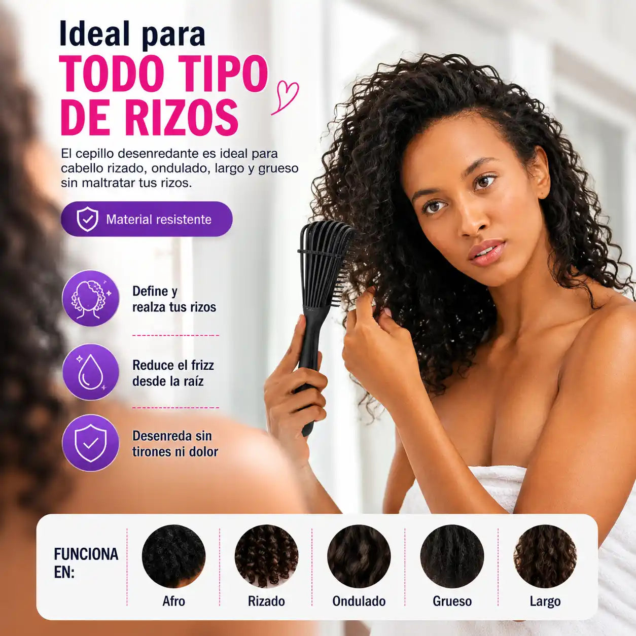 CurlEase® OFERTA 2X1 de Cepillo Desenredante Antifrizz – Define Tus Rizos Sin Jalones