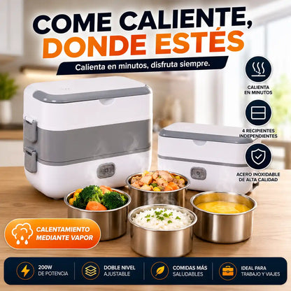 HeatBox® Lonchera Eléctrica Portátil 4 Recipientes | Disfruta tu comida caliente donde estés