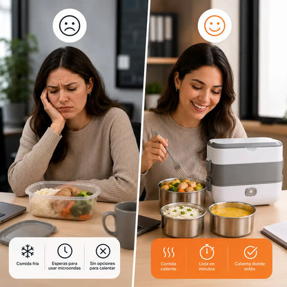 HeatBox® Lonchera Eléctrica Portátil 4 Recipientes | Disfruta tu comida caliente donde estés