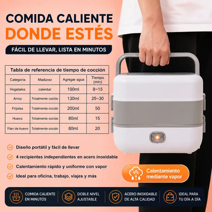 HeatBox® Lonchera Eléctrica Portátil 4 Recipientes | Disfruta tu comida caliente donde estés