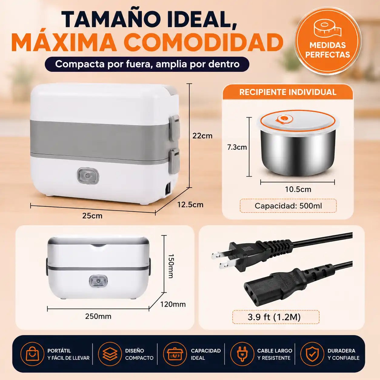 HeatBox® Lonchera Eléctrica Portátil 4 Recipientes | Disfruta tu comida caliente donde estés