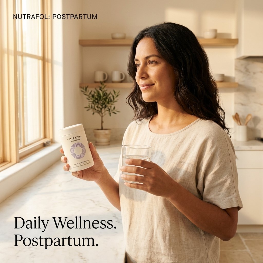 Mujer latina usando Nutrafol Postpartum